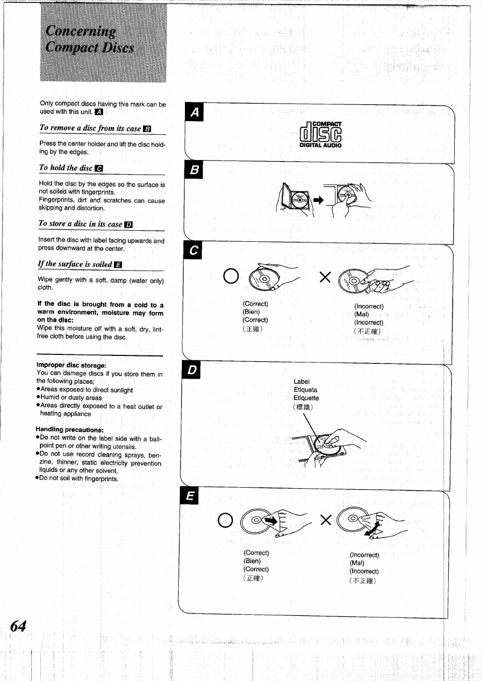 Concerning compact discs, If the surface is soiled | Panasonic RXDS05 User Manual | Page 64 / 88