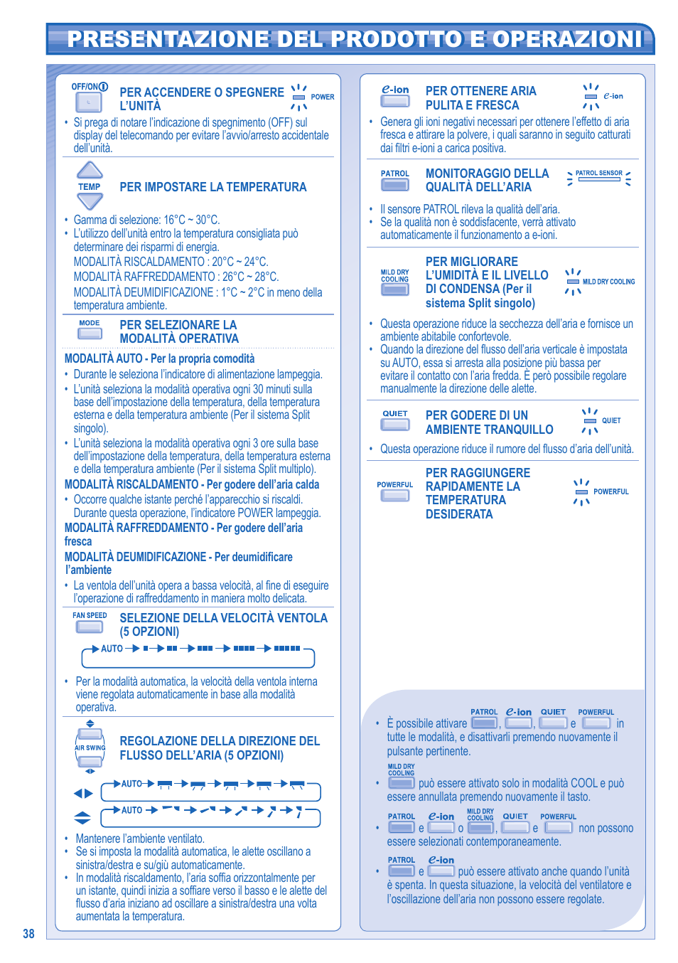 Presentazione del prodotto e operazioni | Panasonic CU3E18JBE User Manual | Page 6 / 10
