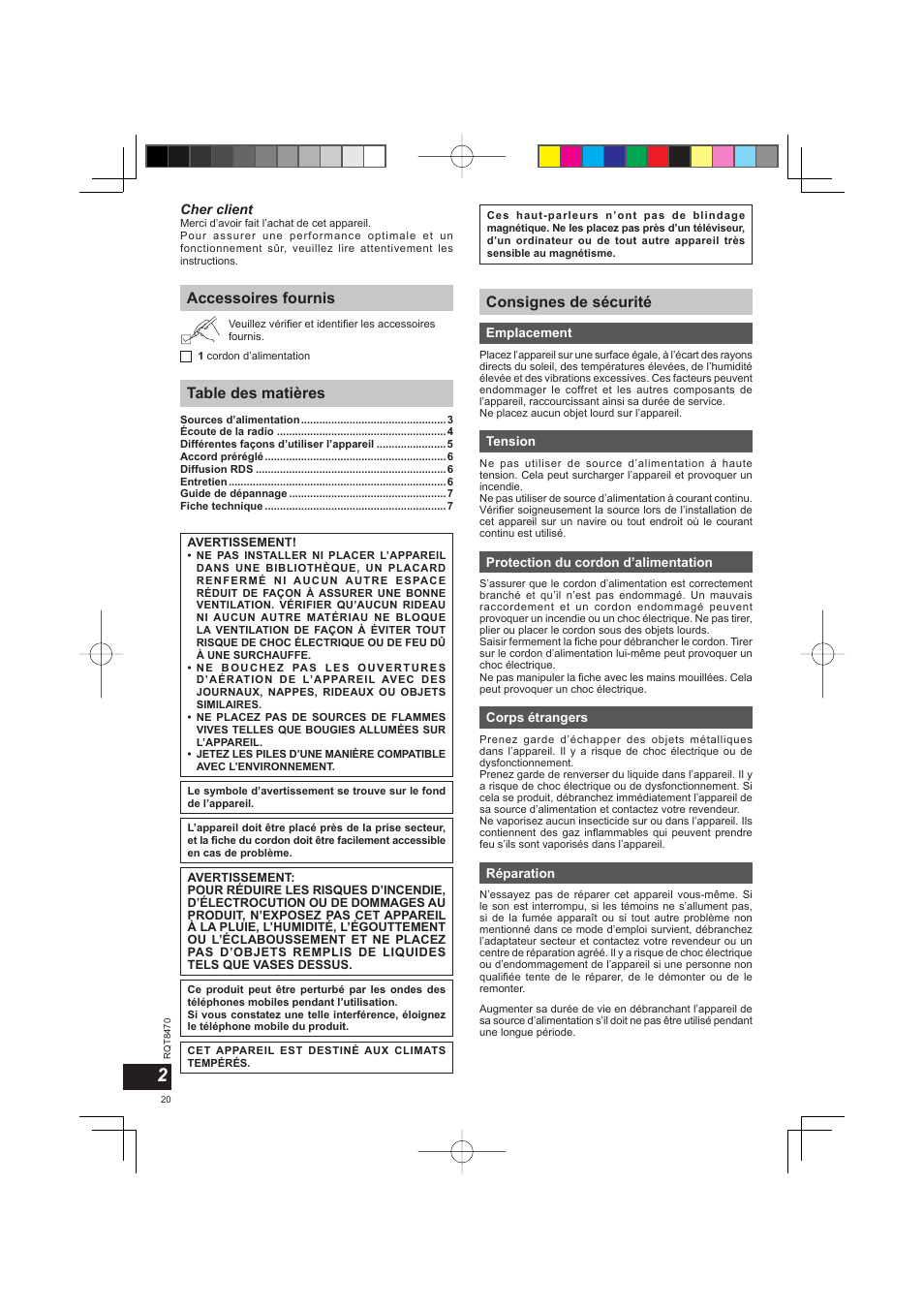 Panasonic RFU700 User Manual | Page 20 / 80