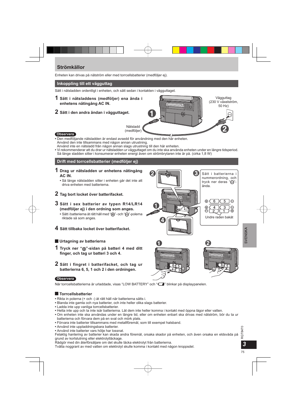 Strömkällor | Panasonic RFU700 User Manual | Page 75 / 80