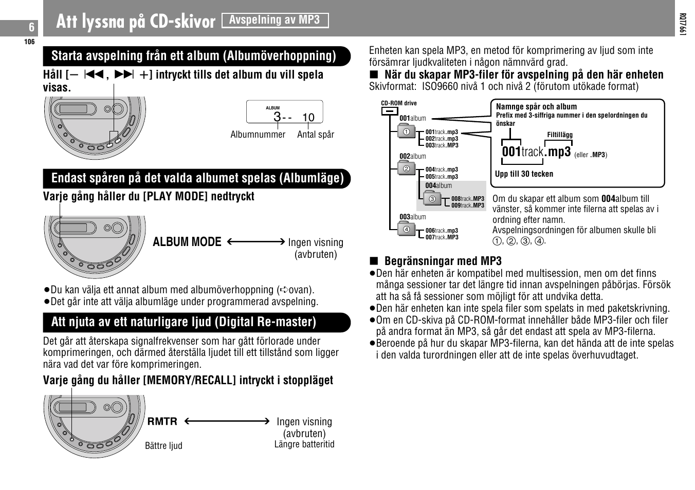 Att lyssna på cd-skivor, 001 track .mp3, Album mode | Panasonic SLSK574V User Manual | Page 106 / 112