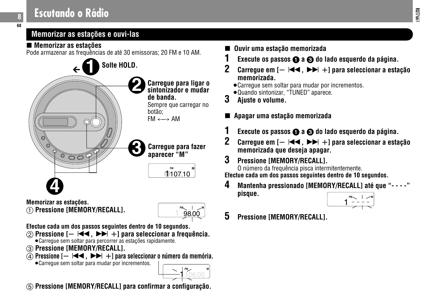 Escutando o rádio | Panasonic SLSK574V User Manual | Page 68 / 112