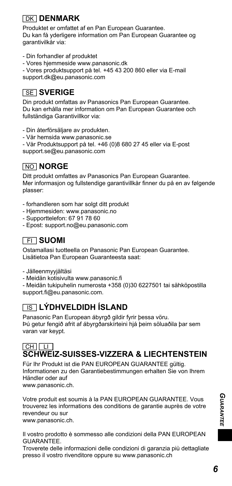Denmark, Sverige, Norge | Suomi, Lýdhveldidh ísland, Schweiz-suisses-vizzera & liechtenstein | Panasonic TYTP10E User Manual | Page 181 / 216