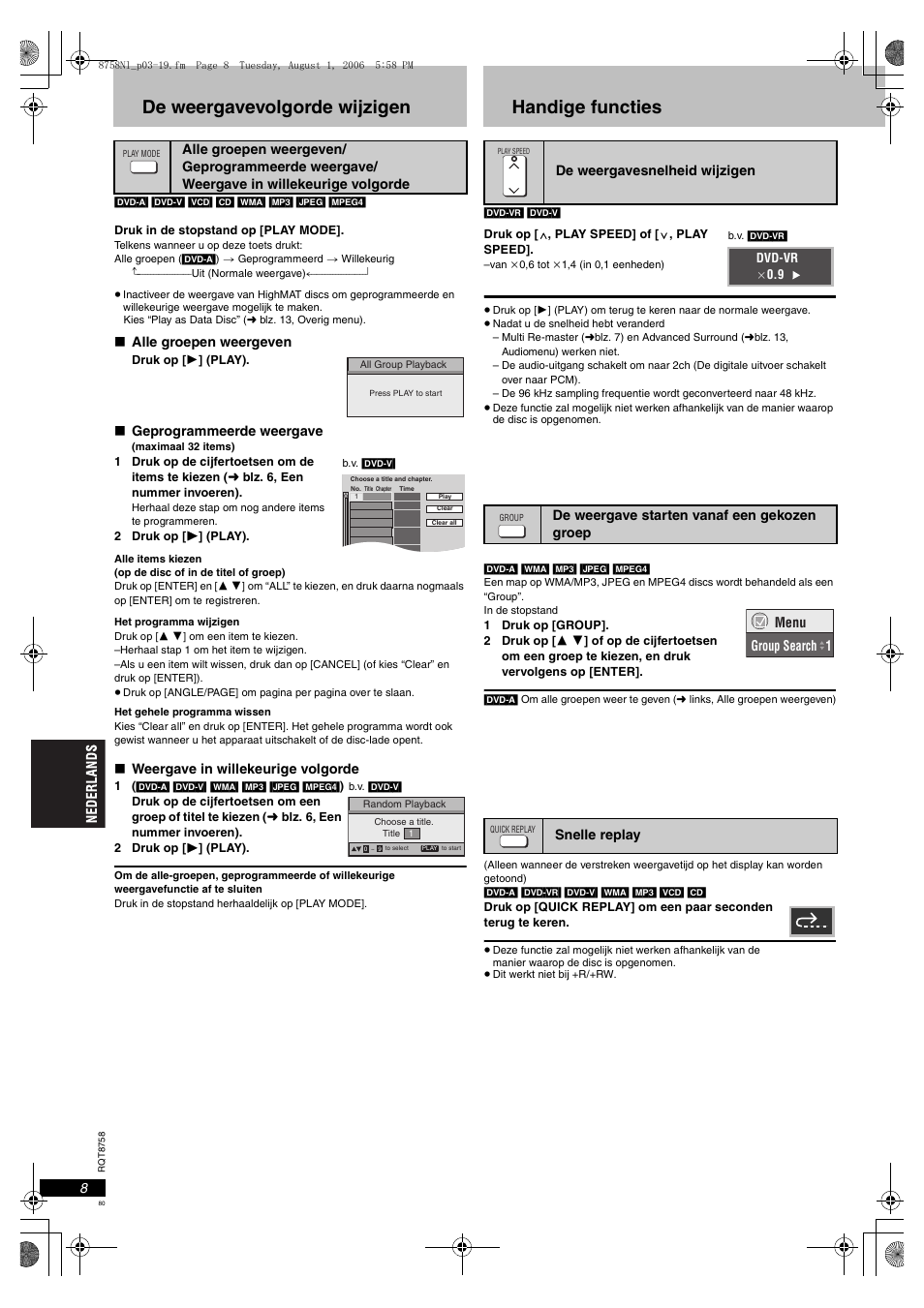 De weergavevolgorde wijzigen, Handige functies | Panasonic DVDS99 User Manual | Page 80 / 116