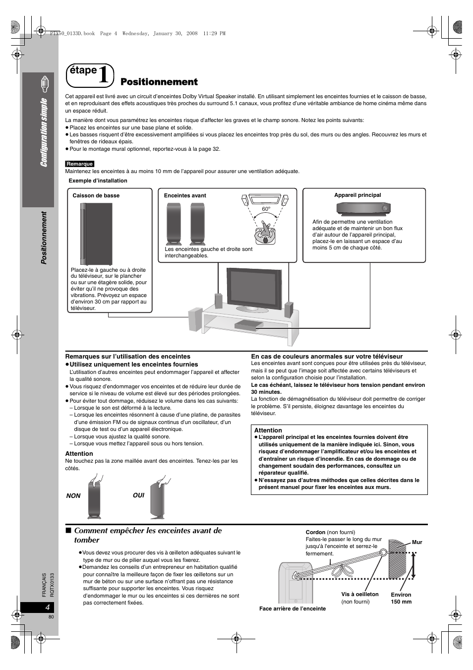 Positionnement, Étape | Panasonic SCPTX50 User Manual | Page 80 / 116