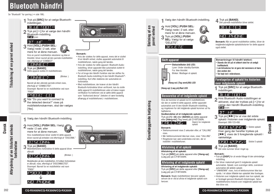 Bluetooth håndfri | Panasonic CQRX300N User Manual | Page 109 / 155