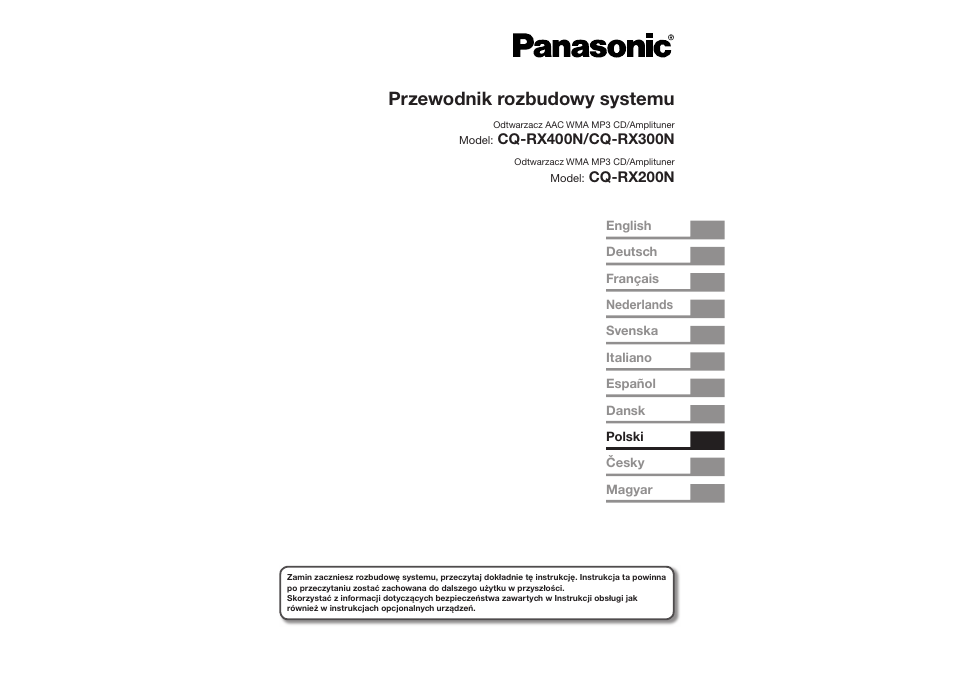 Przewodnik rozbudowy systemu | Panasonic CQRX300N User Manual | Page 113 / 155