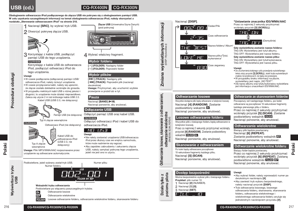 Usb (cd.), Pr ocedura obsługi, Zmiana wyświetlanyc h inf or macji | Polski p olski | Panasonic CQRX300N User Manual | Page 117 / 155