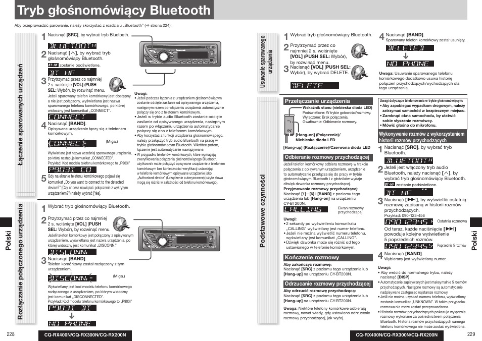 Tryb głośnomówiący bluetooth | Panasonic CQRX300N User Manual | Page 123 / 155