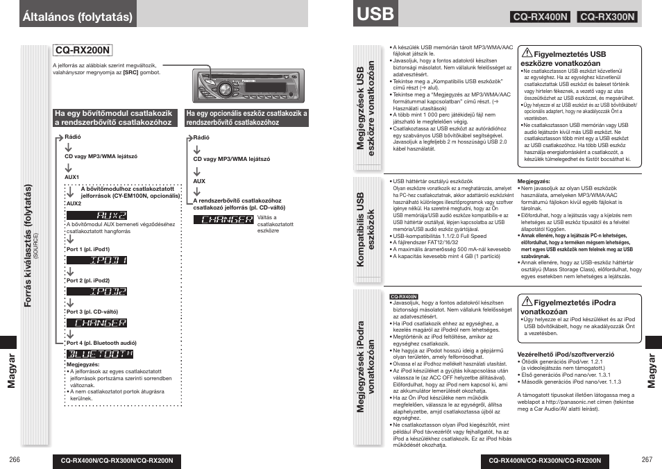 Általános (folytatás), Cq-rx200n, Fo rrás ki választ ás (f olyt at ás) | Magyar | Panasonic CQRX300N User Manual | Page 144 / 155
