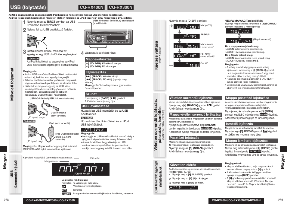 Usb (folytatás), Műv eleti f olyamat kijelz és v ált ása, Magyar | Panasonic CQRX300N User Manual | Page 145 / 155