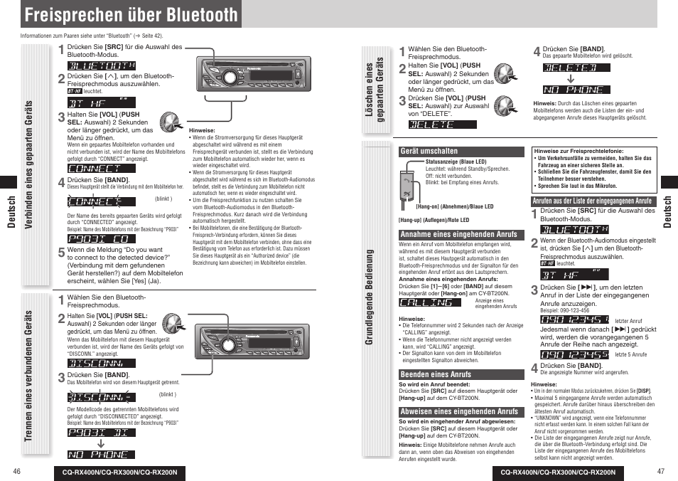 Freisprechen über bluetooth | Panasonic CQRX300N User Manual | Page 25 / 155