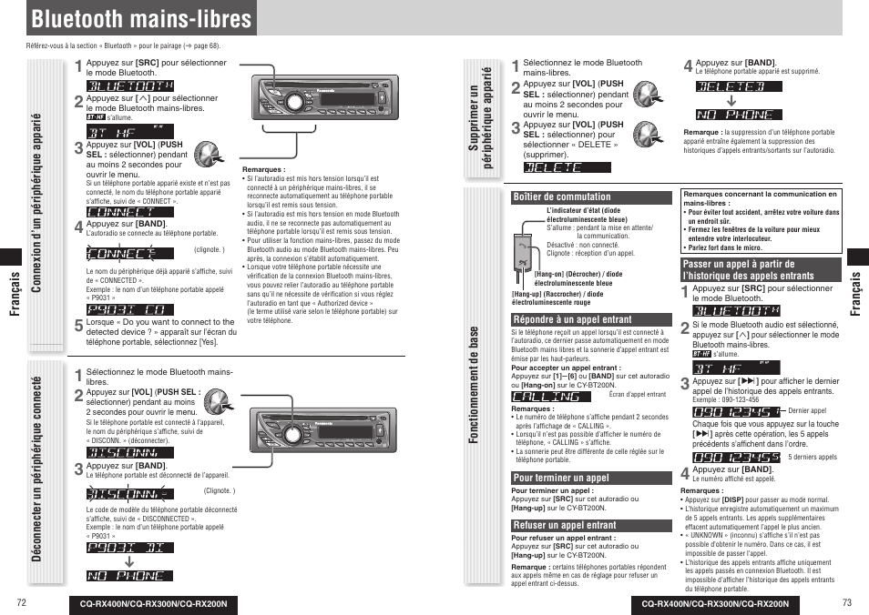 Bluetooth mains-libres | Panasonic CQRX300N User Manual | Page 39 / 155