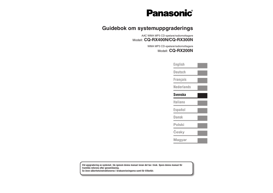 Guidebok om systemuppgraderings | Panasonic CQRX300N User Manual | Page 57 / 155