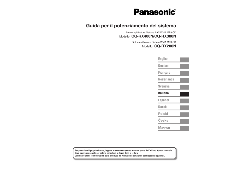 Guida per il potenziamento del sistema | Panasonic CQRX300N User Manual | Page 71 / 155