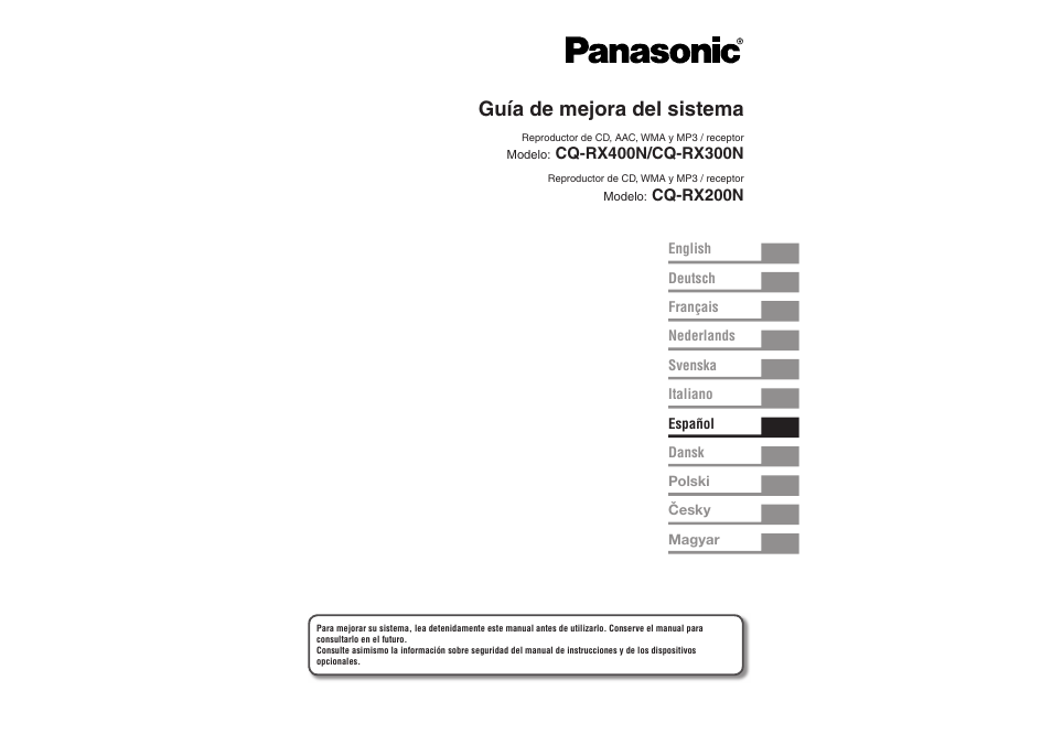 Guía de mejora del sistema | Panasonic CQRX300N User Manual | Page 85 / 155