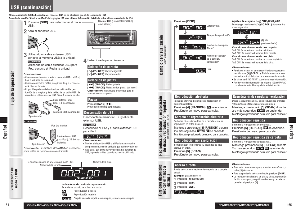 Usb (continuación), Flujo de la operación cambio de visualización, Español | Panasonic CQRX300N User Manual | Page 89 / 155