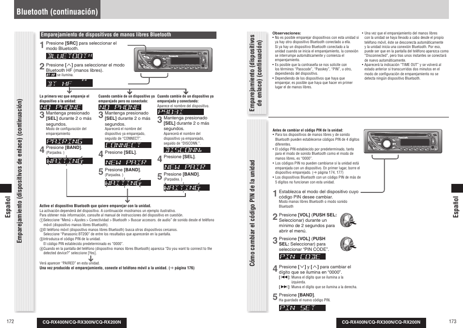 Bluetooth (continuación) | Panasonic CQRX300N User Manual | Page 93 / 155