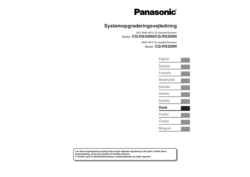 Systemopgraderingsvejledning | Panasonic CQRX300N User Manual | Page 99 / 155