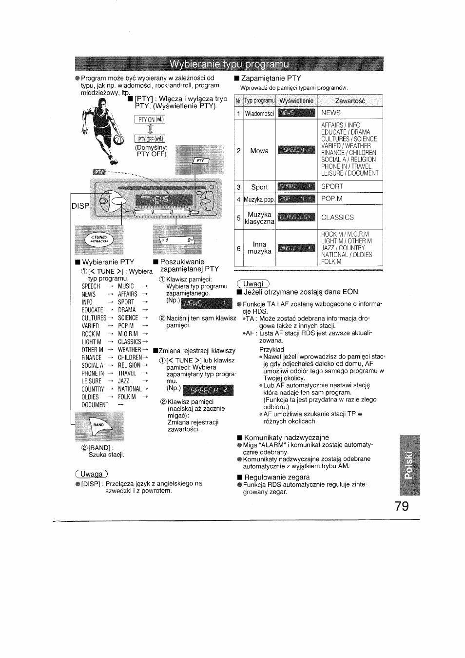 I jezeli otrzymane zostaj^i dane eon, I regulowanie zegara | Panasonic CQRDP162N User Manual | Page 79 / 84