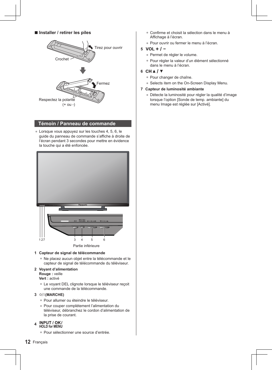 Témoin / panneau de commande | Panasonic TX32AS520E User Manual | Page 94 / 224