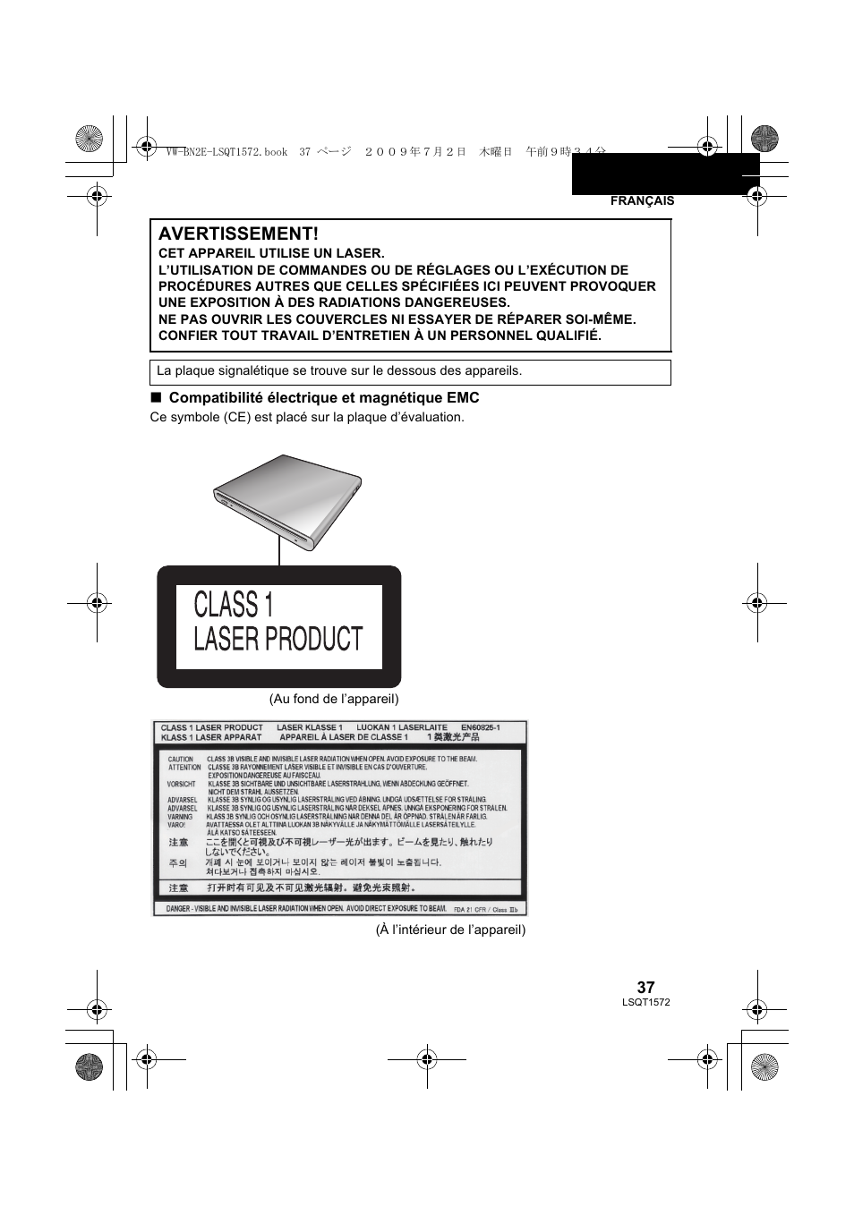 Avertissement | Panasonic VWBN2 User Manual | Page 37 / 104