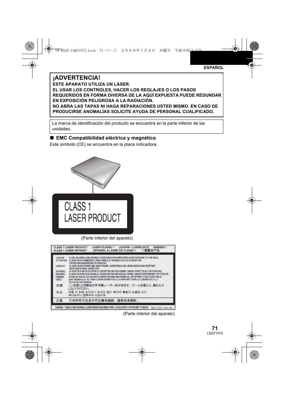 Advertencia | Panasonic VWBN2 User Manual | Page 71 / 104