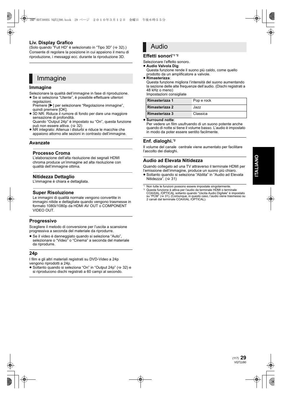 Immagine, Audio | Panasonic DMPBDT300EG User Manual | Page 117 / 288