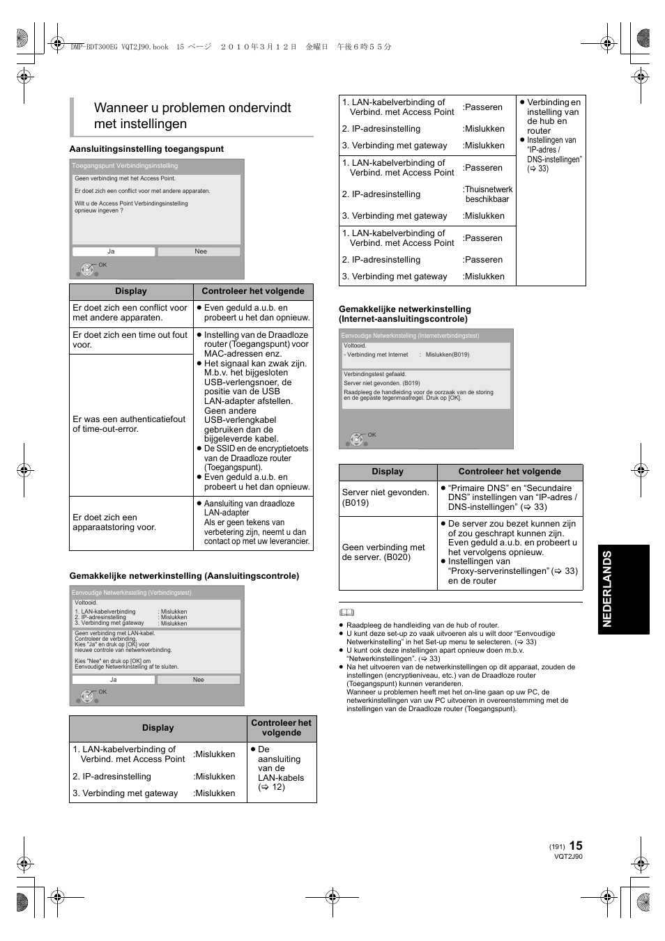 Wanneer u problemen ondervindt met instellingen, Ne derla nds | Panasonic DMPBDT300EG User Manual | Page 191 / 288