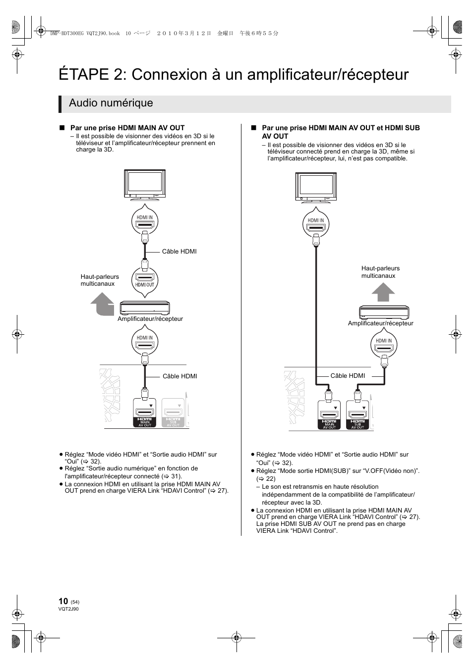 Étape 2: connexion à un amplificateur/récepteur, Audio numérique | Panasonic DMPBDT300EG User Manual | Page 54 / 288