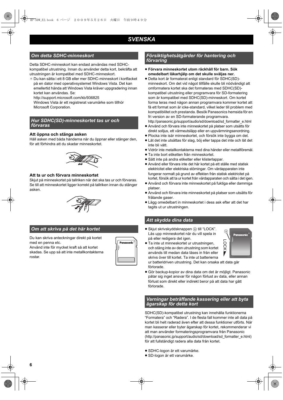 Svenska | Panasonic RPSDW16GE1K User Manual | Page 6 / 20