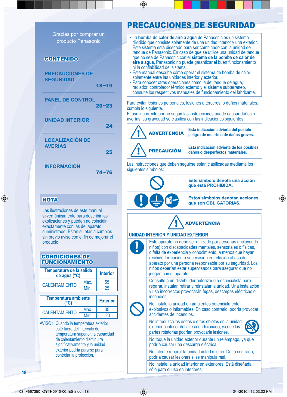 Precauciones de seguridad | Panasonic WHUD09CE5 User Manual | Page 18 / 76