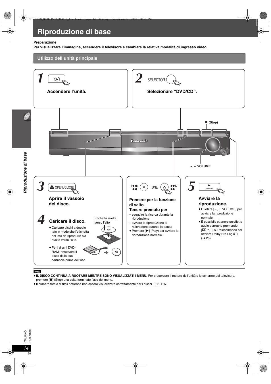Riproduzione di base | Panasonic SCPT560 User Manual | Page 90 / 116