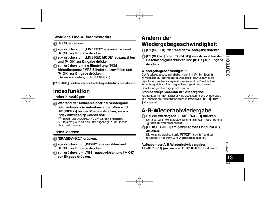 Indexfunktion | Panasonic RRXS450E User Manual | Page 105 / 234