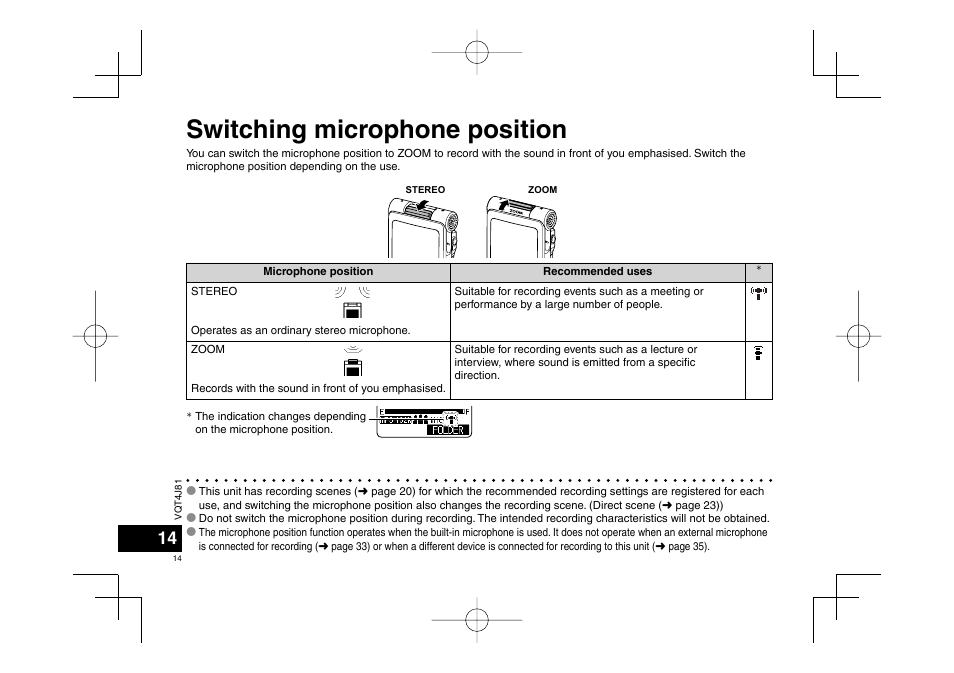 Switching microphone position | Panasonic RRXS450E User Manual | Page 14 / 234
