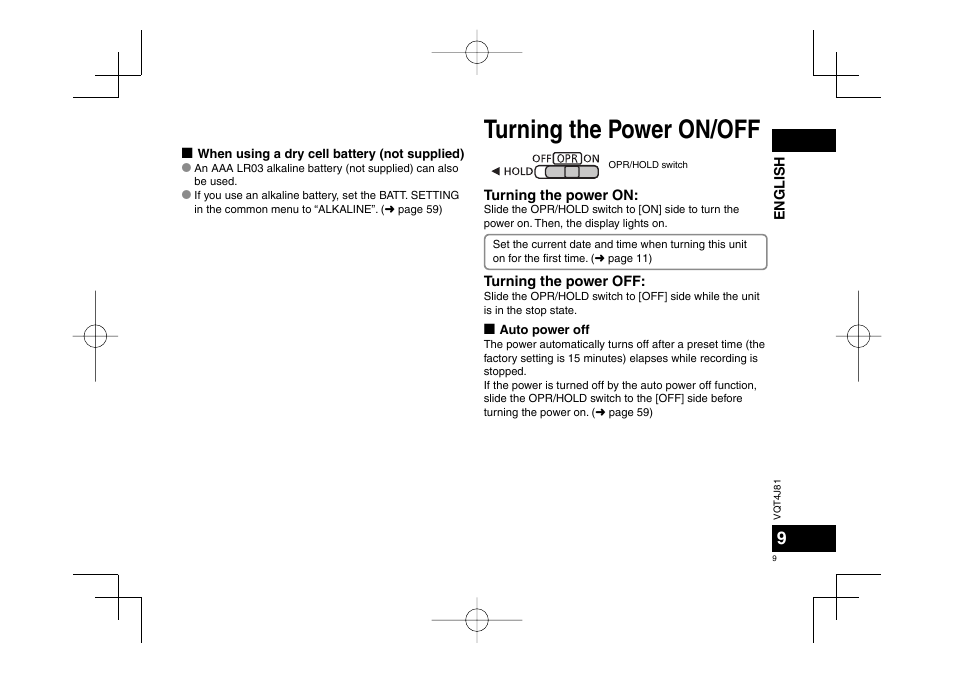 Turning the power on/off | Panasonic RRXS450E User Manual | Page 9 / 234