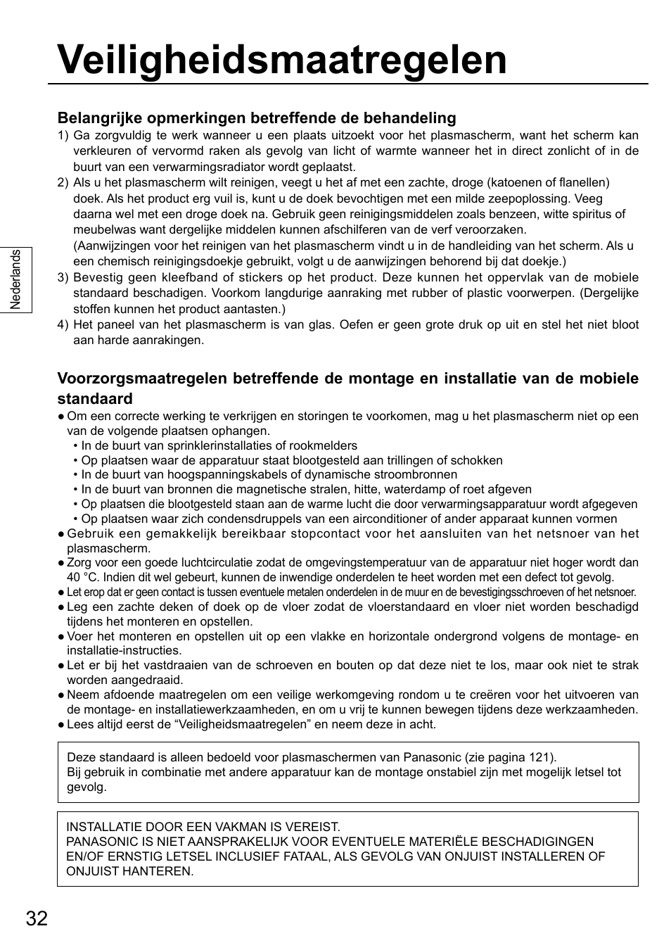 Veiligheidsmaatregelen | Panasonic TYST58PF20 User Manual | Page 32 / 122