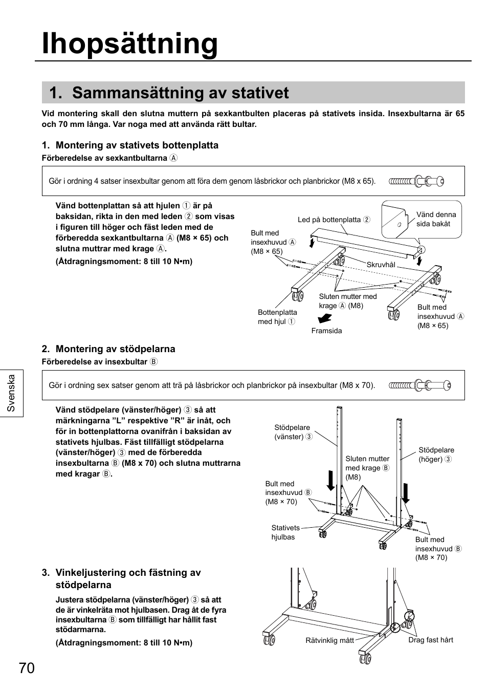 Ihopsättning, Sammansättning av stativet | Panasonic TYST58PF20 User Manual | Page 70 / 122
