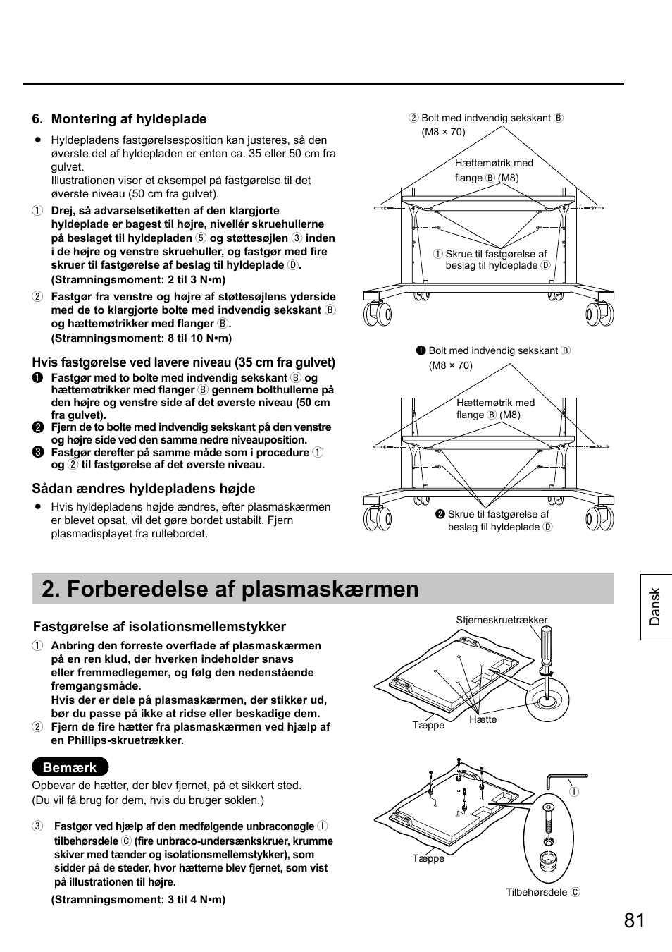 Forberedelse af plasmaskærmen | Panasonic TYST58PF20 User Manual | Page 81 / 122