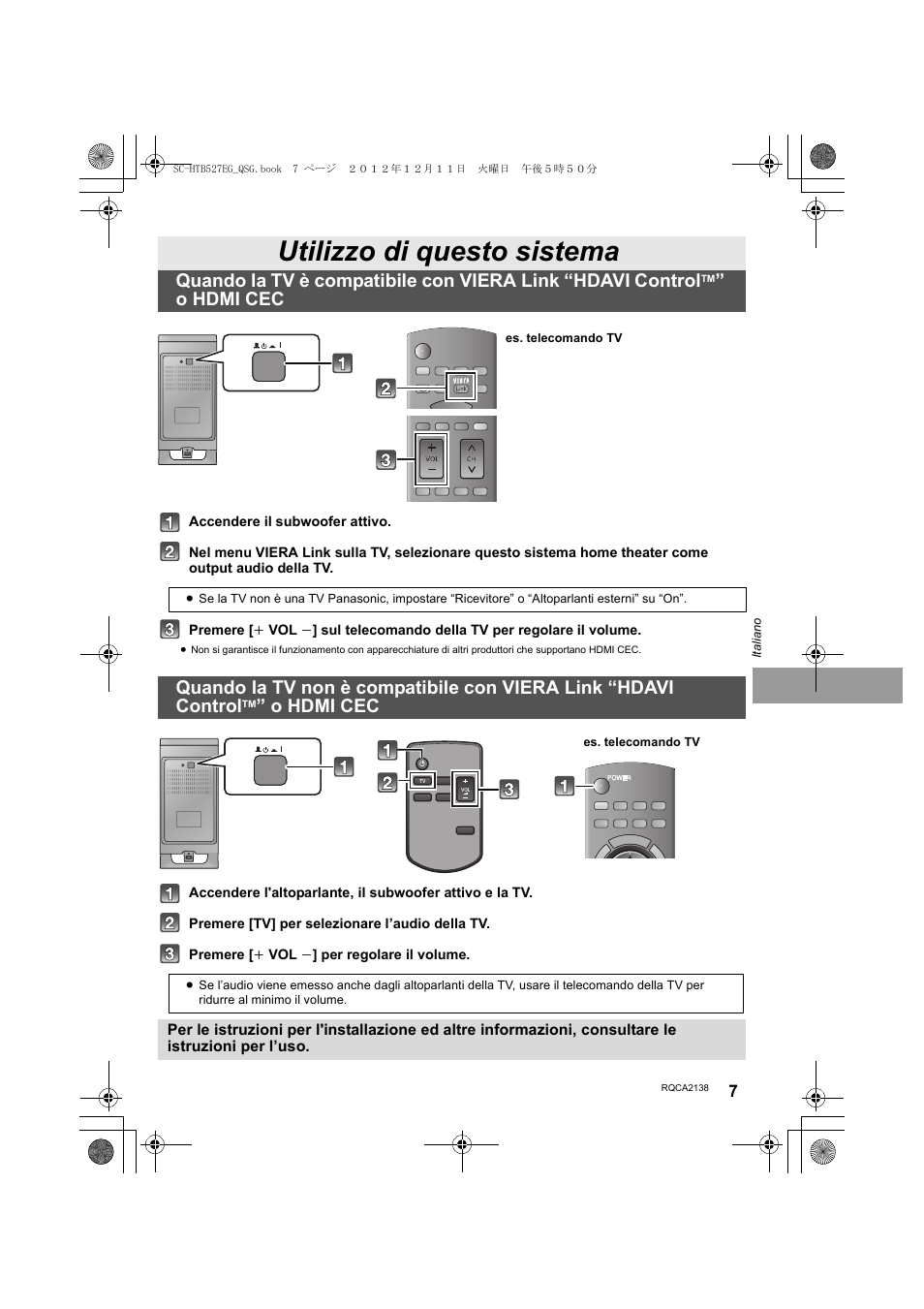 Utilizzo di questo sistema, O hdmi cec | Panasonic SCHTB527EG User Manual | Page 7 / 24