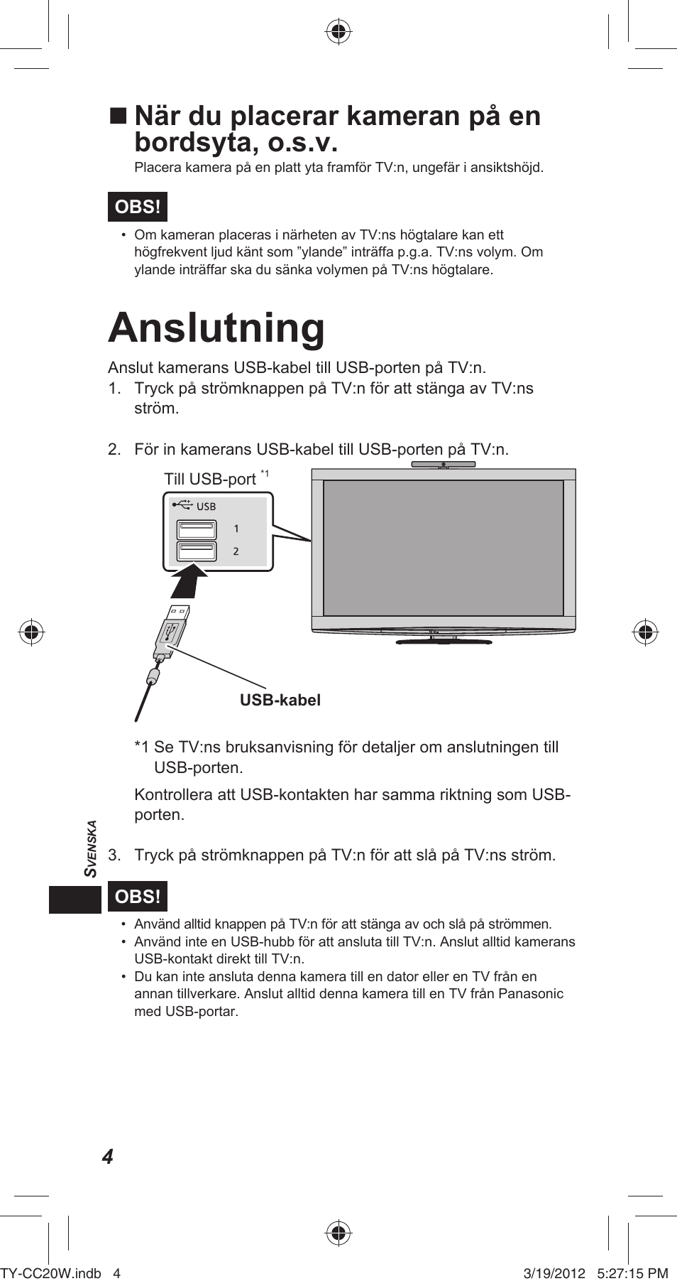 Anslutning, När du placerar kameran på en bordsyta, o.s.v | Panasonic TYCC20W User Manual | Page 120 / 188