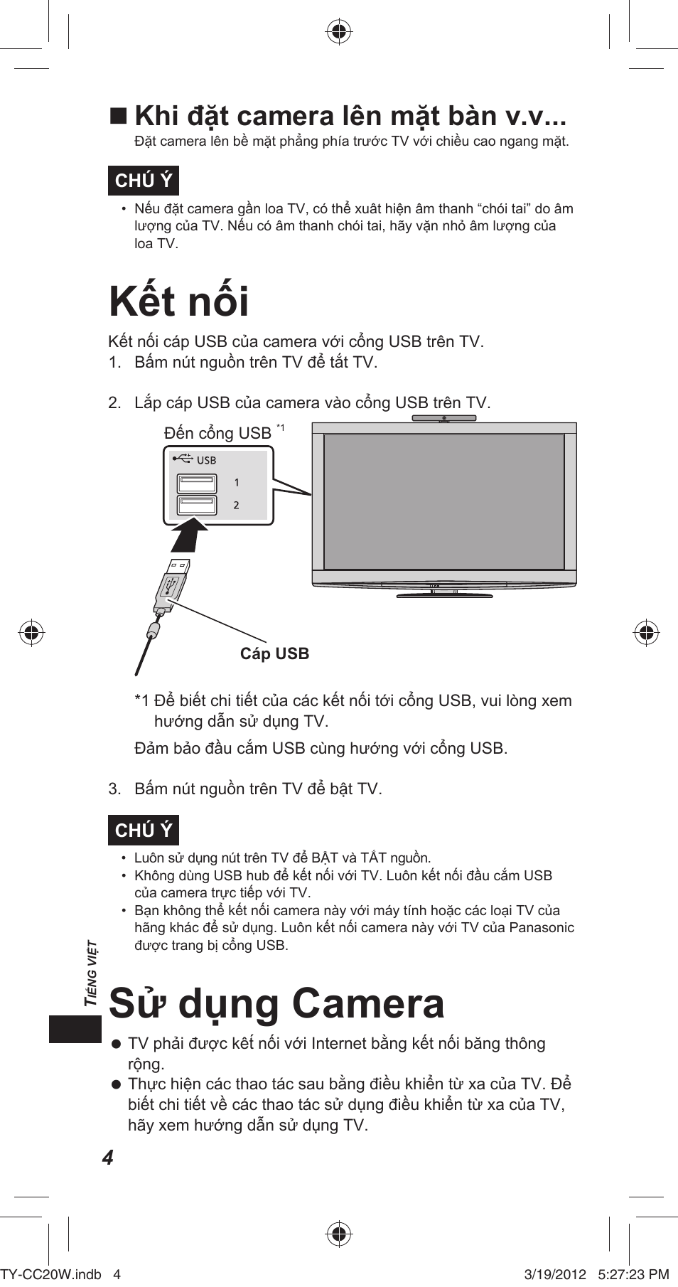 Kế t nố i, Sử dụ ng camera, Khi đặ t camera lên mặ t bà n v.v | Panasonic TYCC20W User Manual | Page 144 / 188