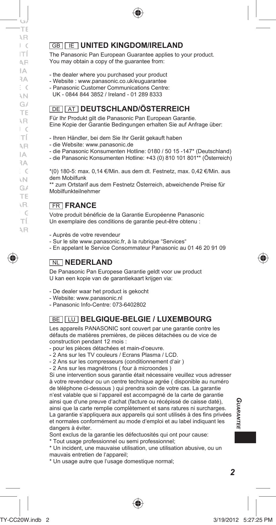United kingdom/ireland, Deutschland/österreich, France | Nederland, Belgique-belgie / luxembourg | Panasonic TYCC20W User Manual | Page 149 / 188