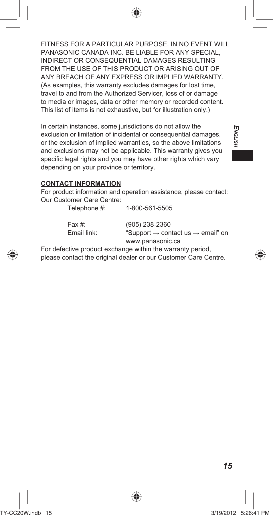 Panasonic TYCC20W User Manual | Page 15 / 188