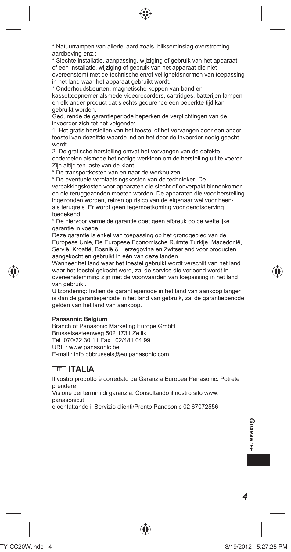 Italia | Panasonic TYCC20W User Manual | Page 151 / 188