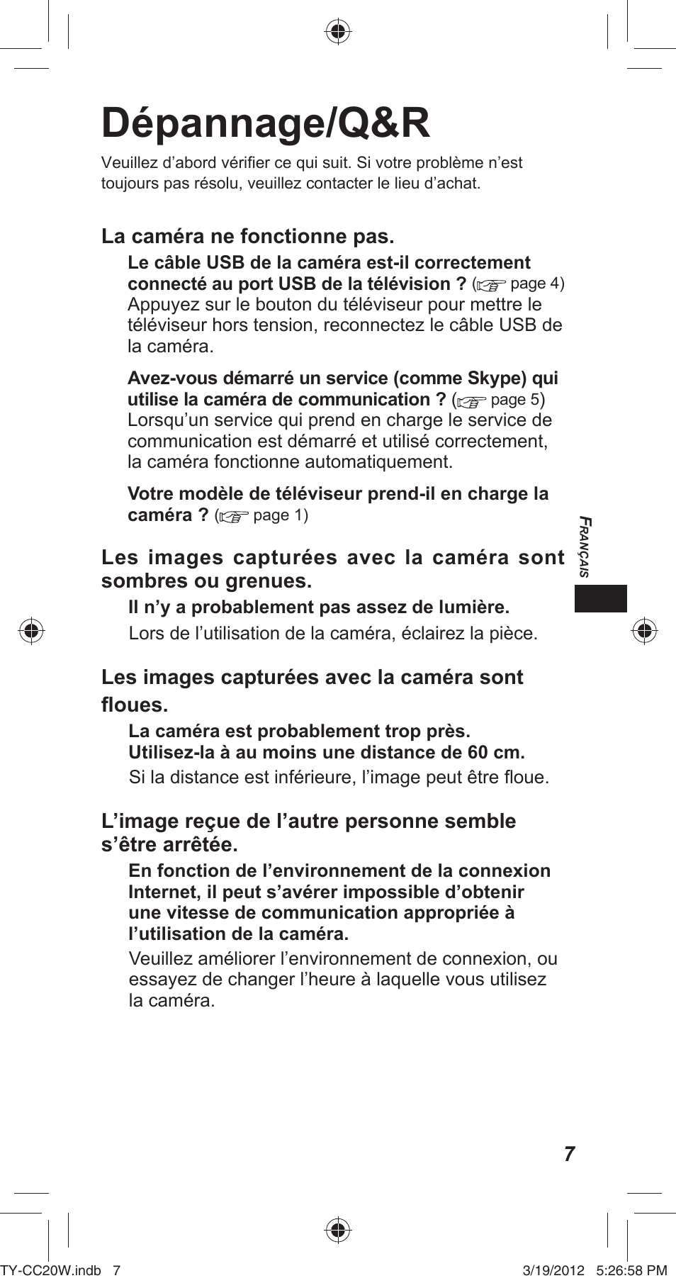 Dépannage/q&r | Panasonic TYCC20W User Manual | Page 65 / 188