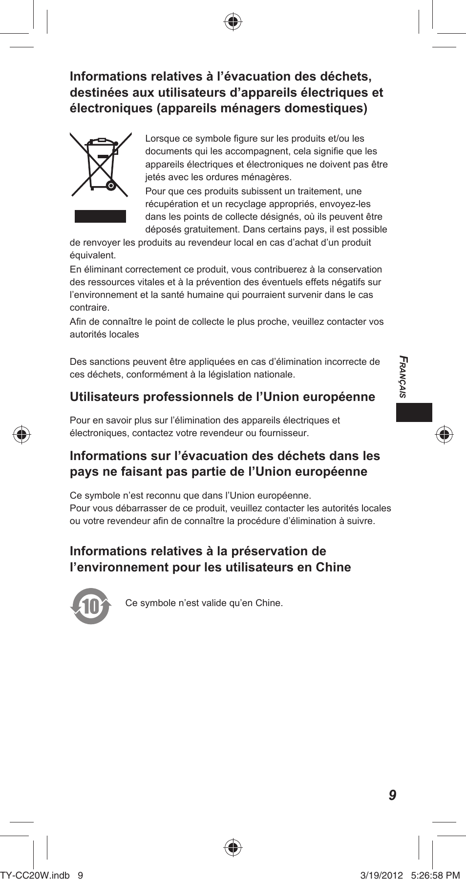 Utilisateurs professionnels de l’union européenne | Panasonic TYCC20W User Manual | Page 67 / 188