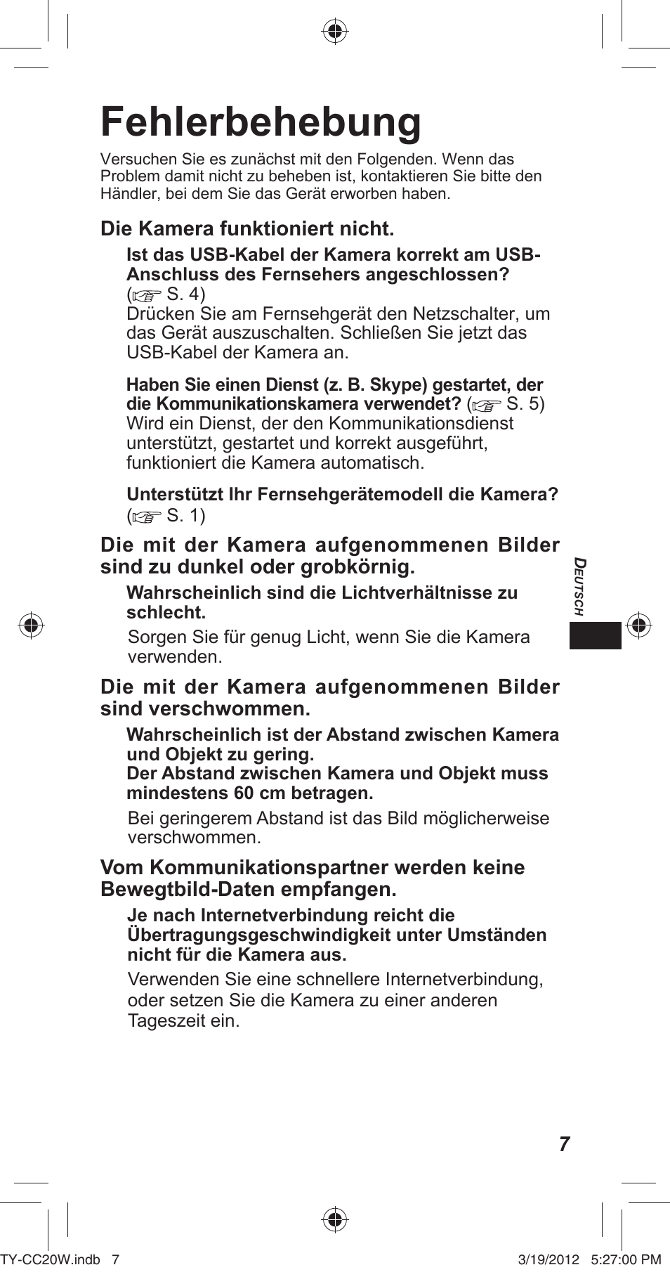 Fehlerbehebung | Panasonic TYCC20W User Manual | Page 75 / 188