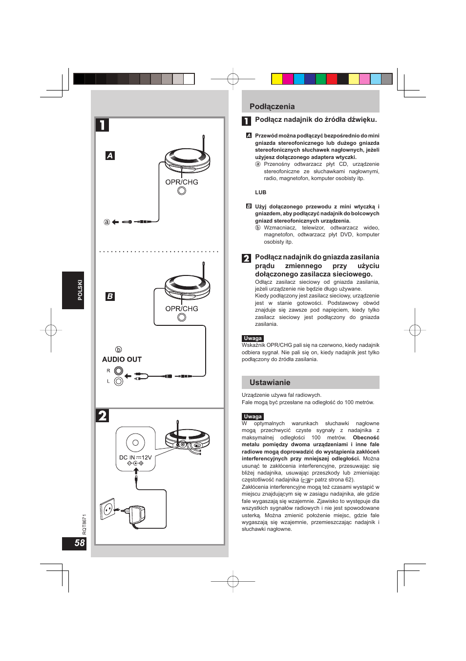 Podłączenia, Ustawianie | Panasonic RPWF810 User Manual | Page 58 / 76
