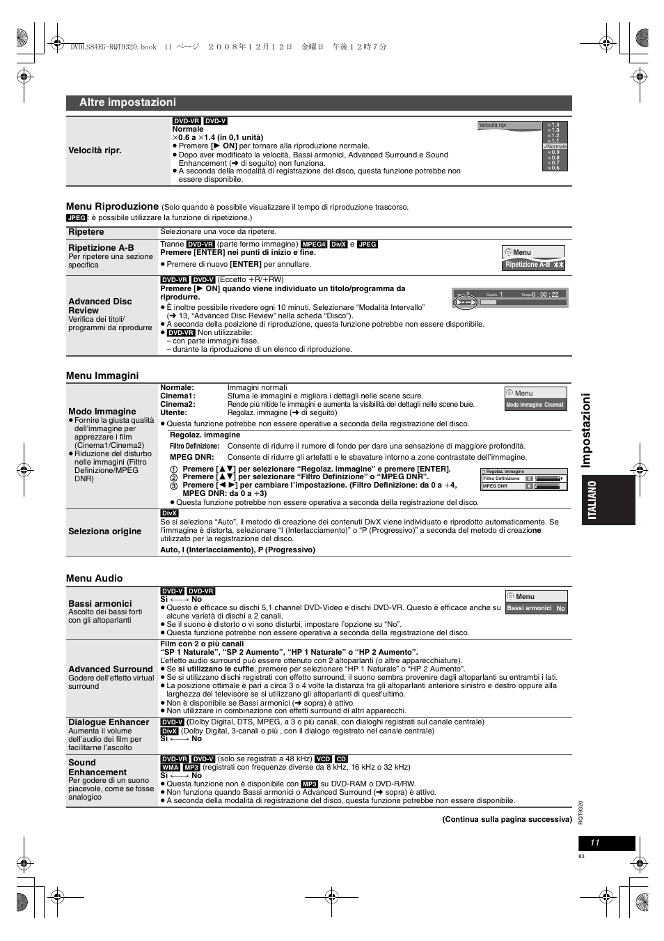 Im pos ta zi oni, Altre impostazioni | Panasonic DVDLS84 User Manual | Page 83 / 108